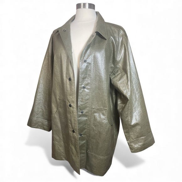 Vintage Rare Opus 204 Metallic Olive  Jacket Coated Linen Streetwear Oversized - Picture 4 of 7